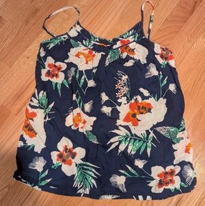Patagonia Floral Print Women's Top - Navy and Orangeh Size Small